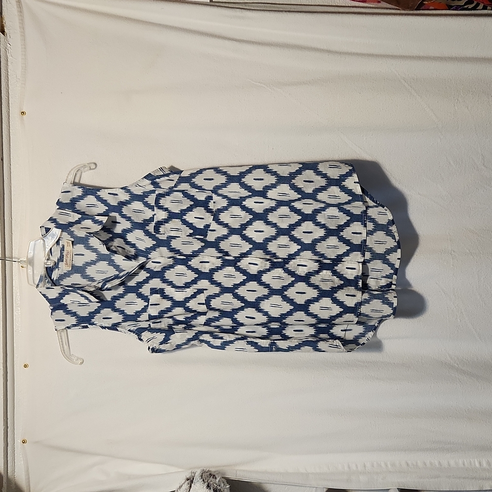 Sleeveless ikat print button down shirt